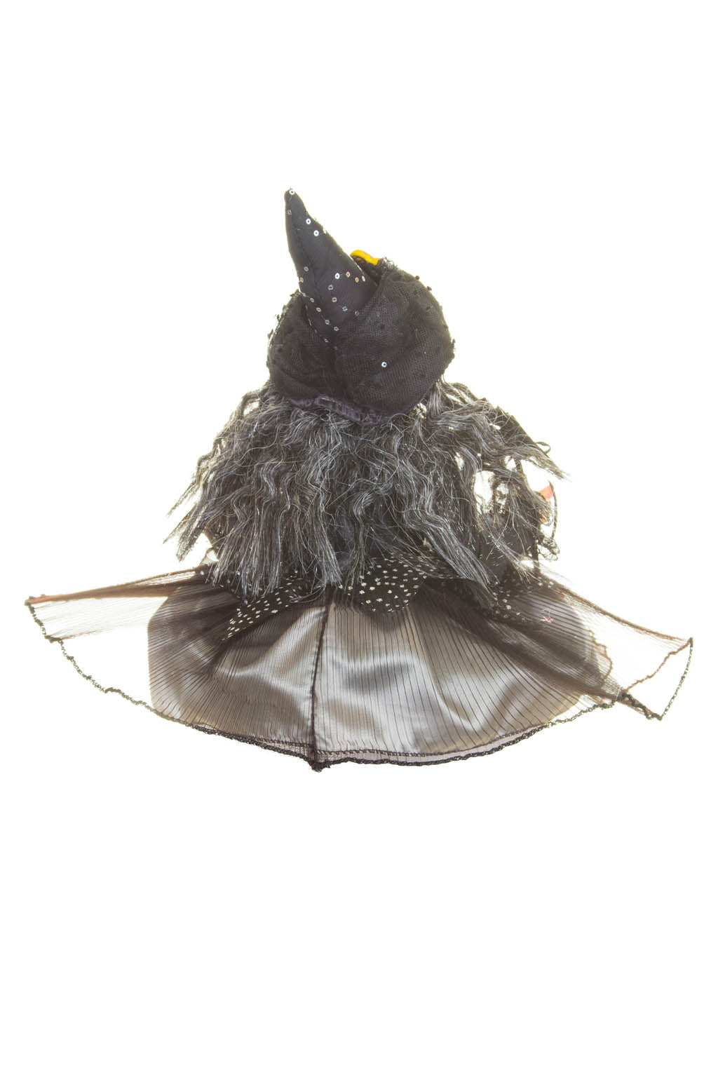 20" Sitting Black and Grayish Silver Cloth Smiling Witch Figure with Masquerade Mask