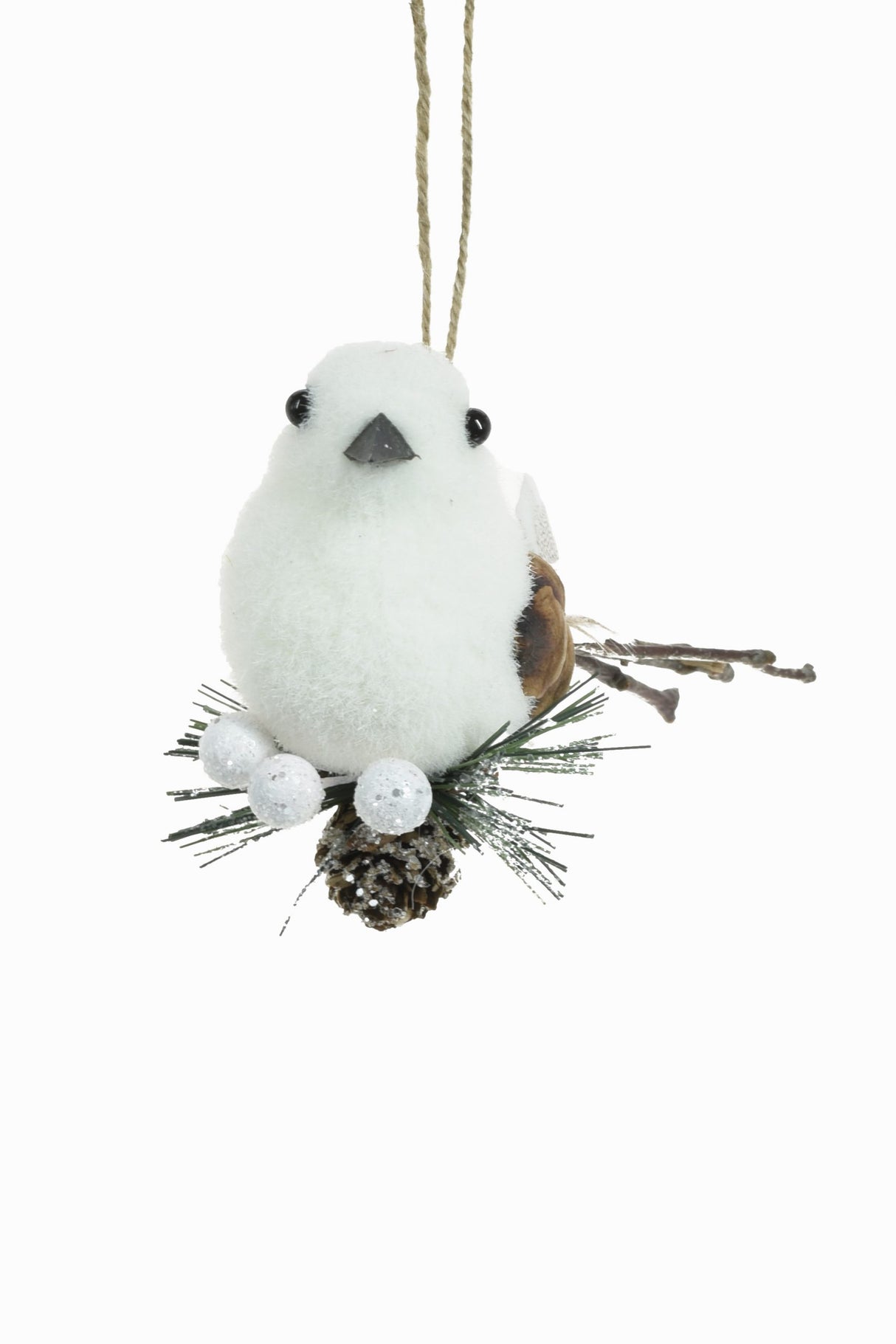 7" Clip-On White Foam Bird Ornament On Branch
