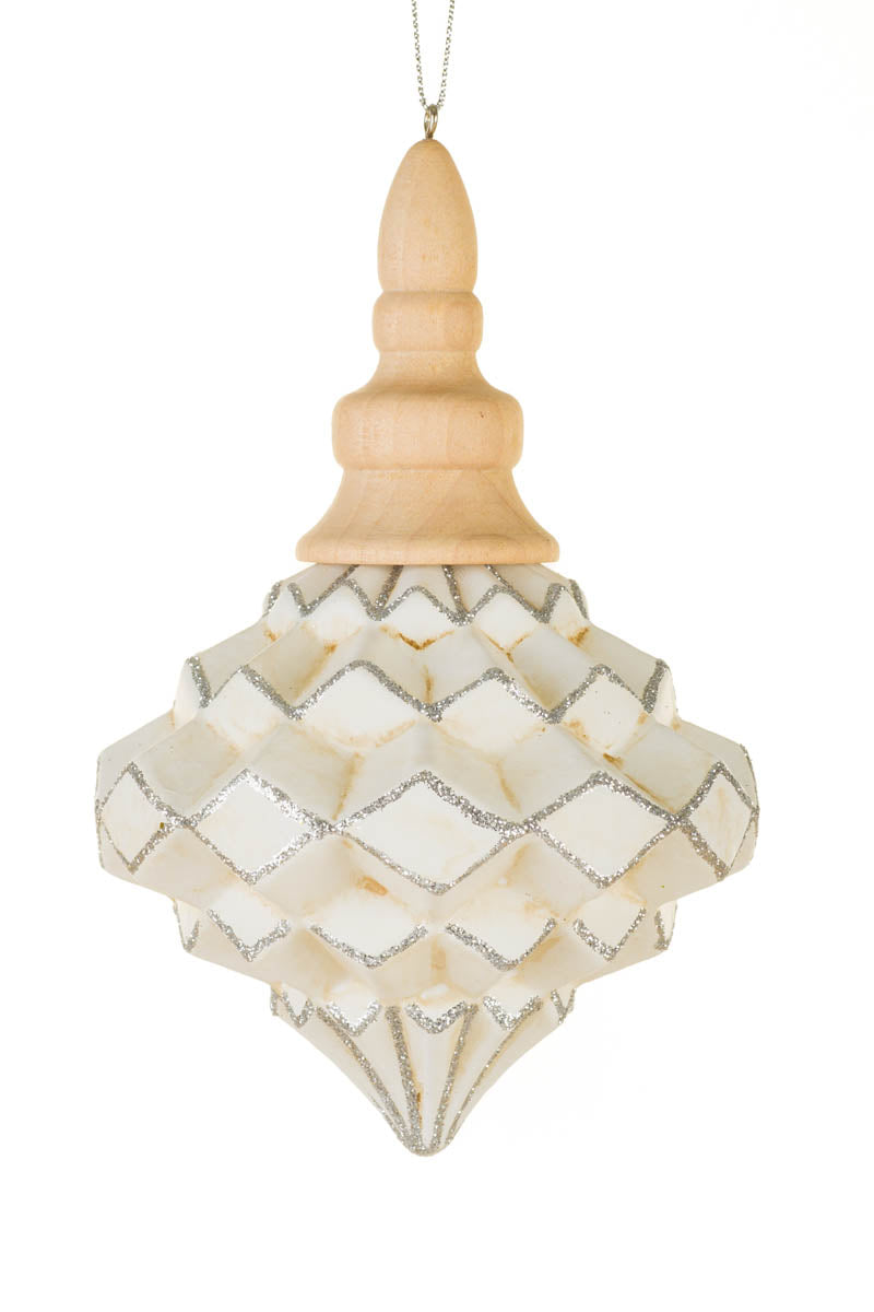 6"Hanging White Glass Spinning Top Finial Ornament