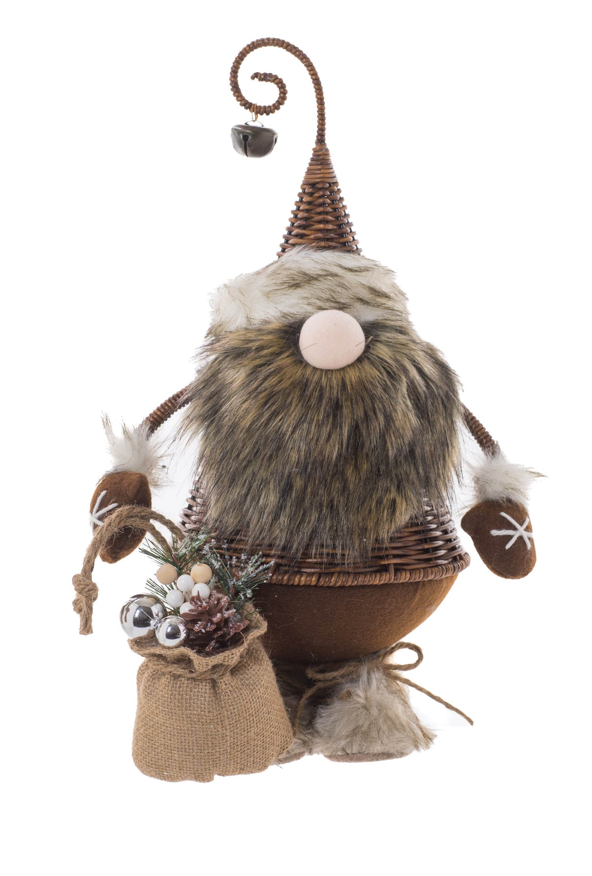 17" Cone-Shaped Brown and Gray Wicker Elf Girl Doll