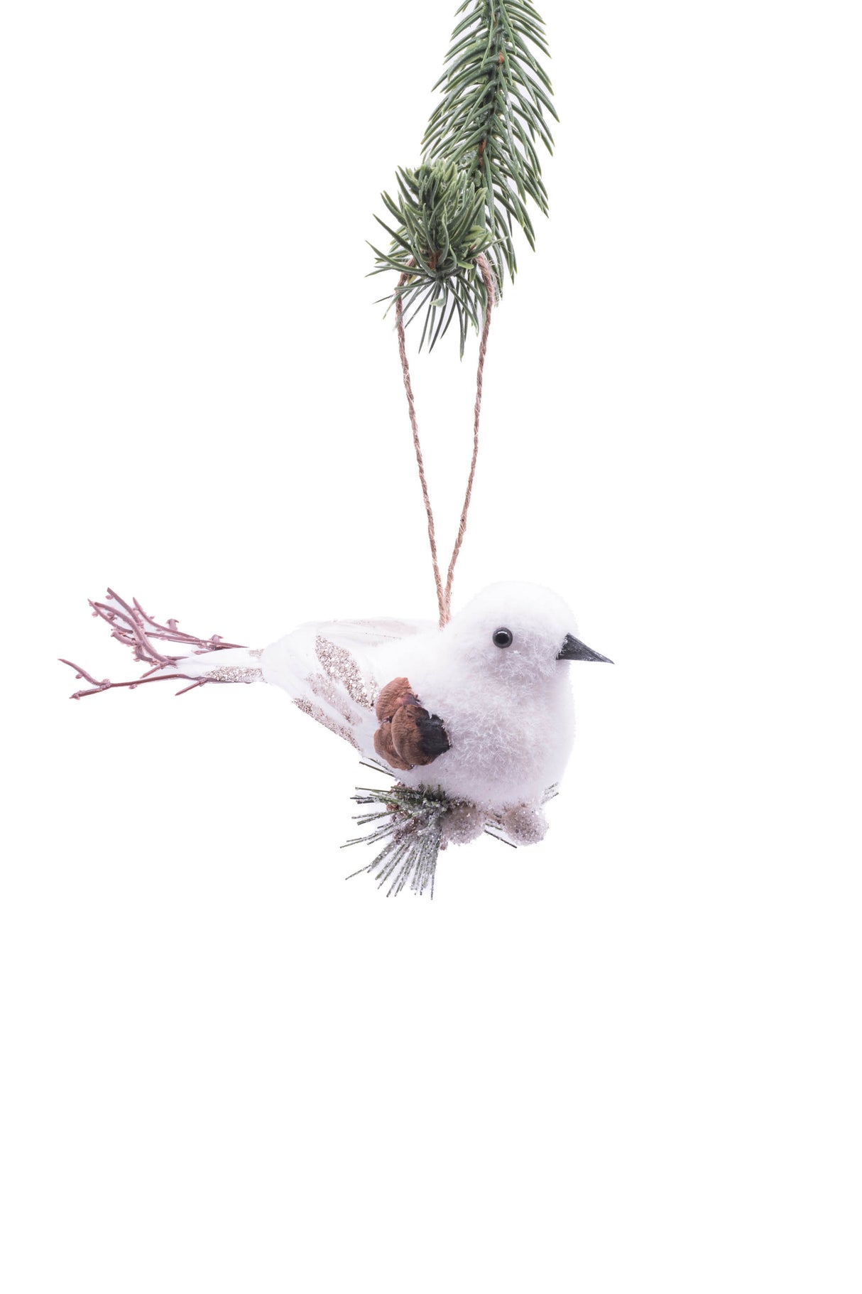 7" Clip-On White Foam Bird Ornament On Branch