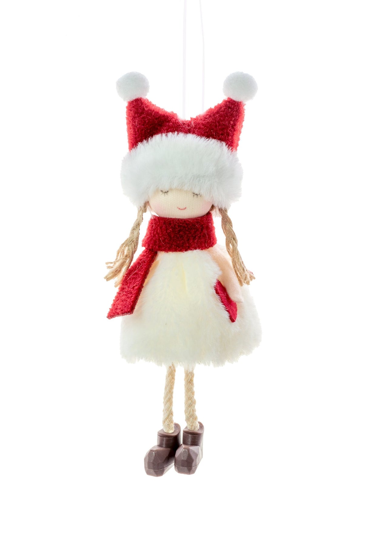 6.5" Hanging White and Red Cloth Peaceful Girl Ornament with Red Heart