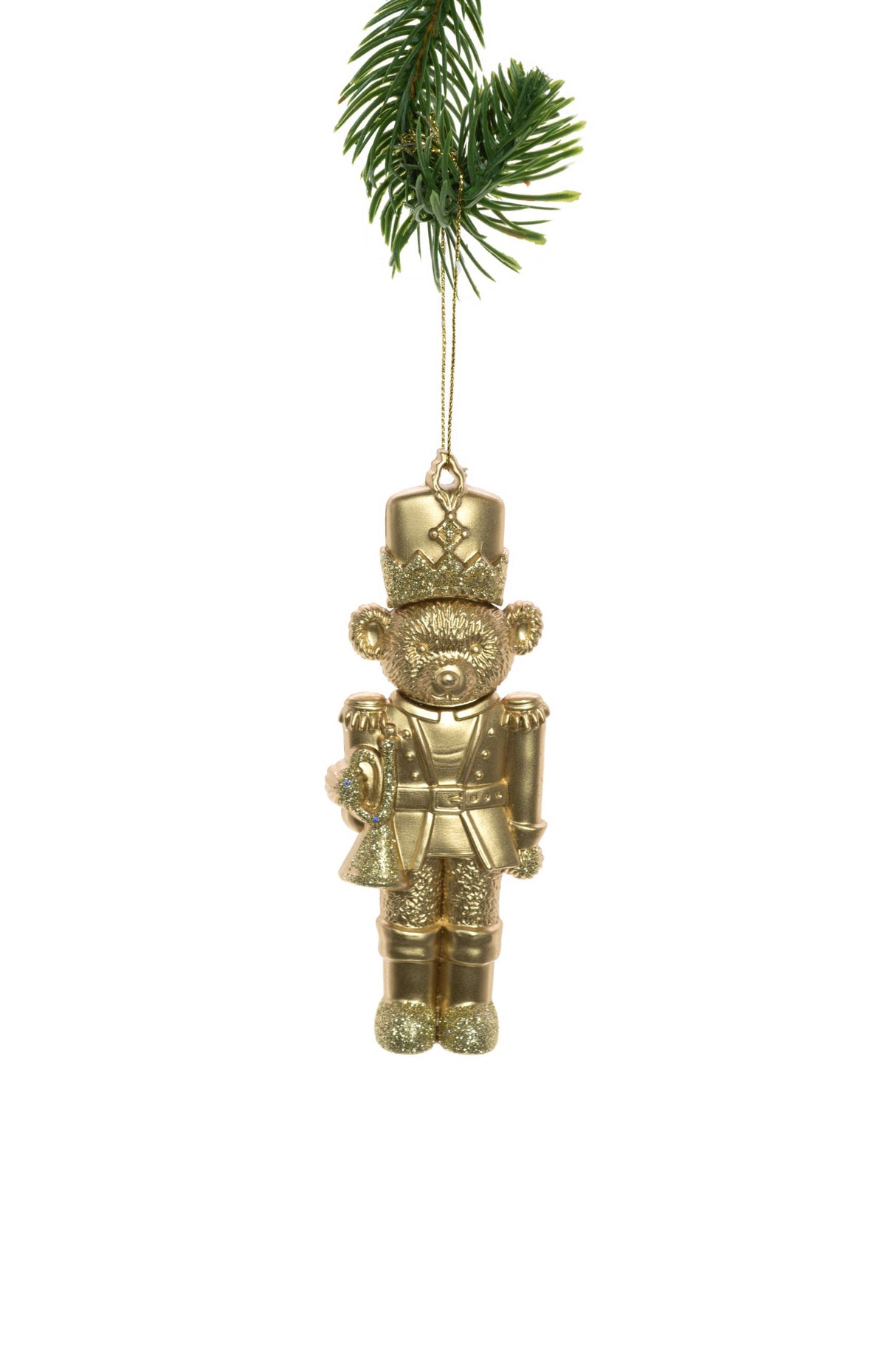 5.6"Hanging Gold Bear Soldier Ornament with Trumpet