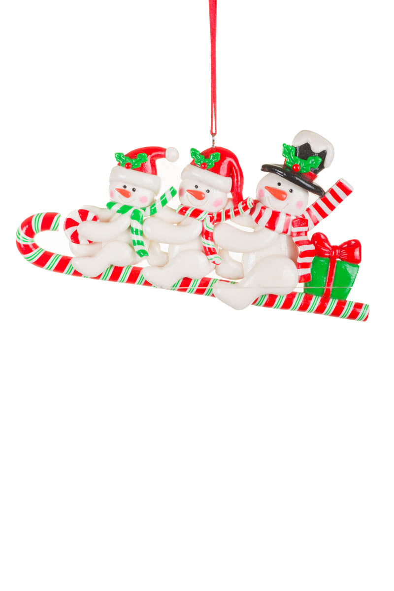 6" Candycane White and Red Clay Sledding Snow Family Ornament