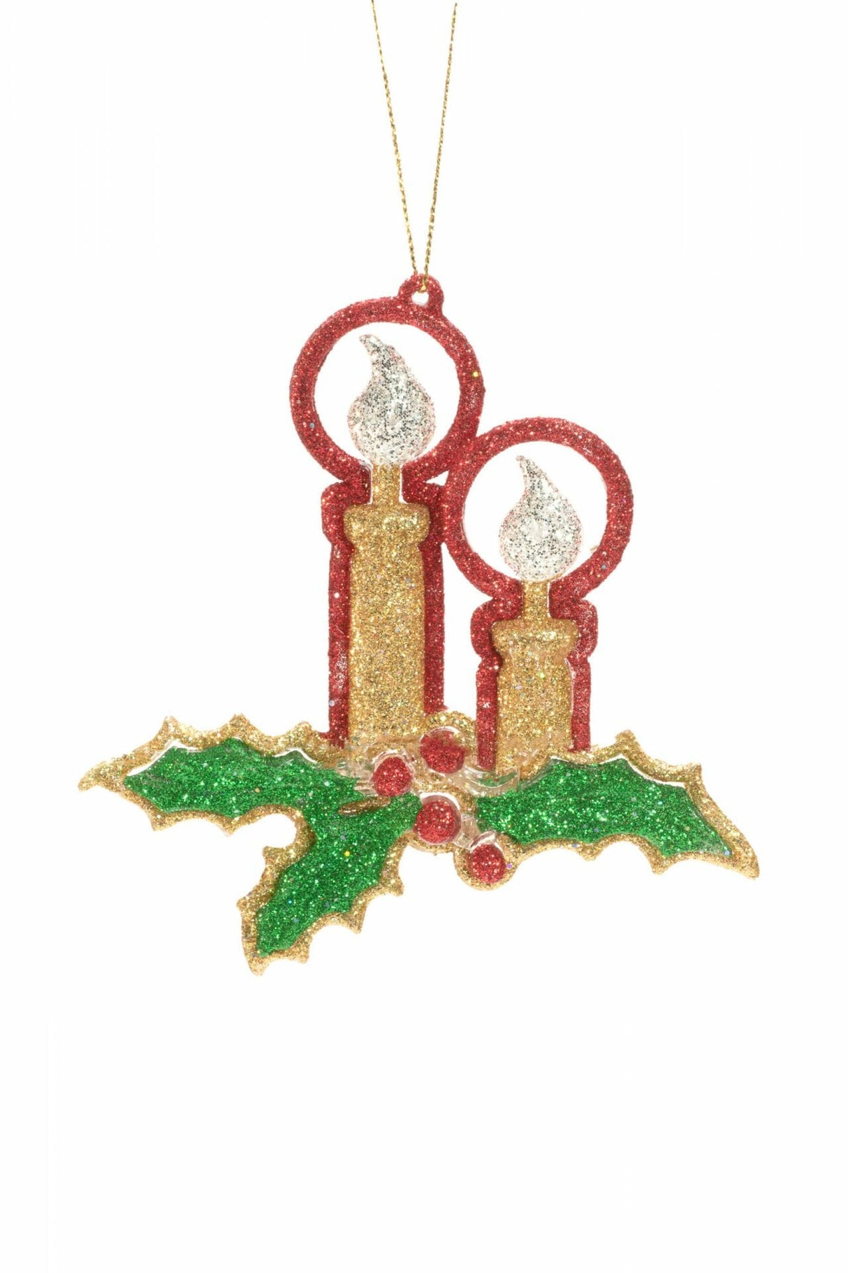5.25" Hanging Silver and Gold Candles Ornament with Holly