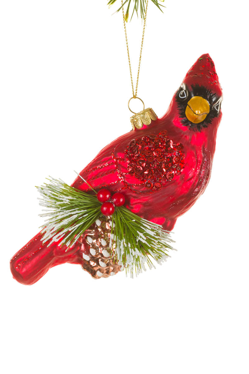5.5" Hanging Sparkly Red Glass Cardinal Ornament