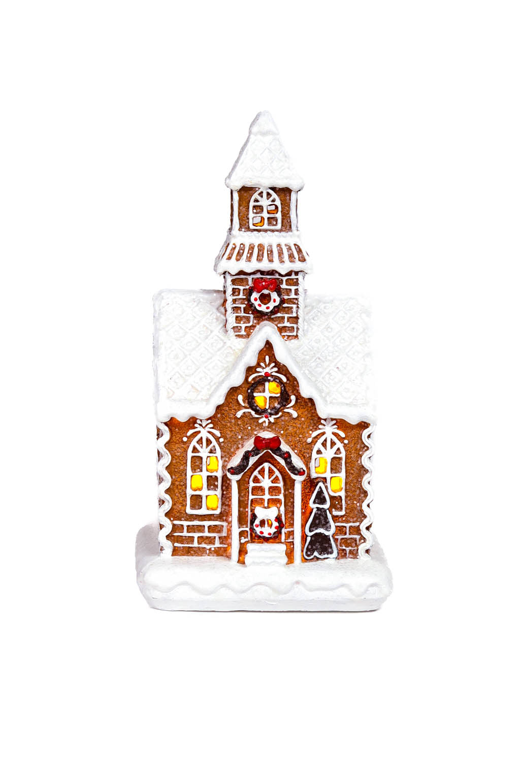 10" Brown and White Clay Gingerbread Home Display with Sequins and Snow