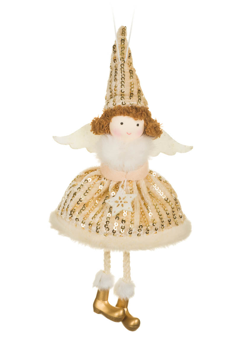 8.5" Hanging Sequin Gold Fabric Fairy Girl Doll