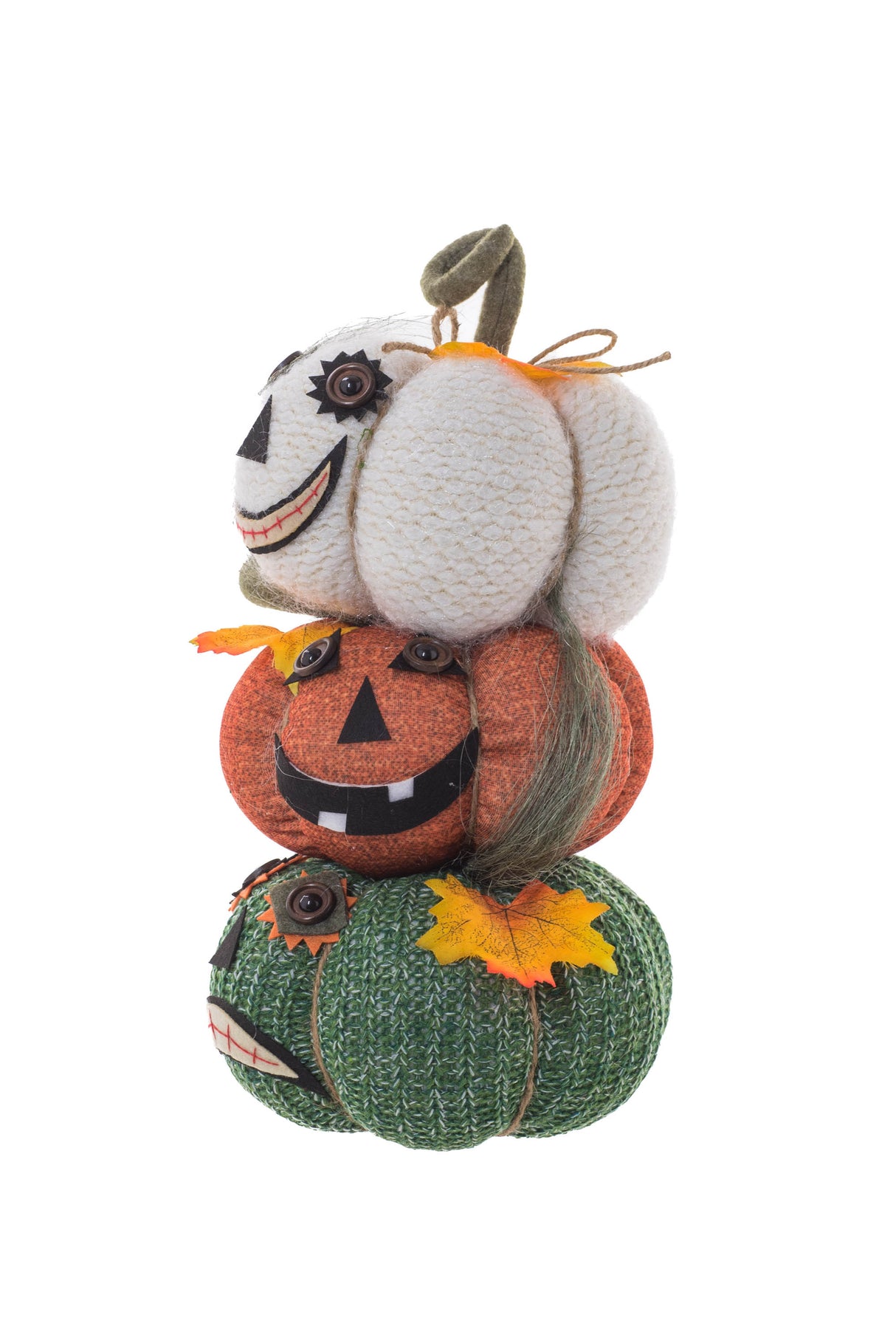 16" White and Orange Cloth Spooky Pumpkin Display