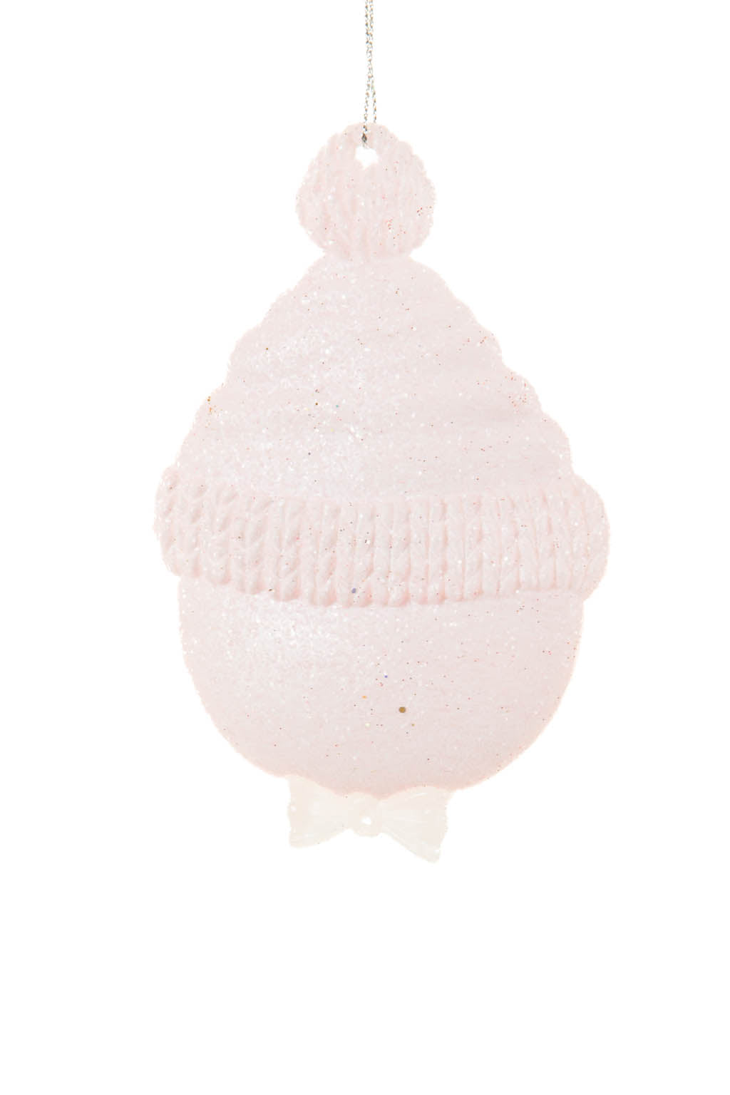 5"Hanging Baby Pink and White Acrylic Snowman Face Ornament with Bowtie