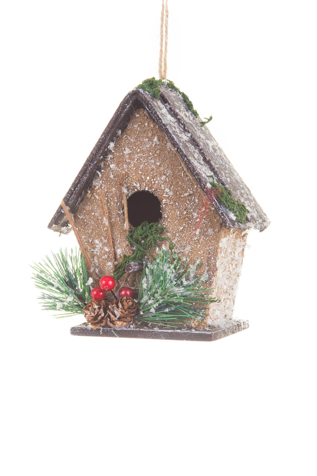 6" Hangable Brown Wood Birdhouse Christmas Cabin
