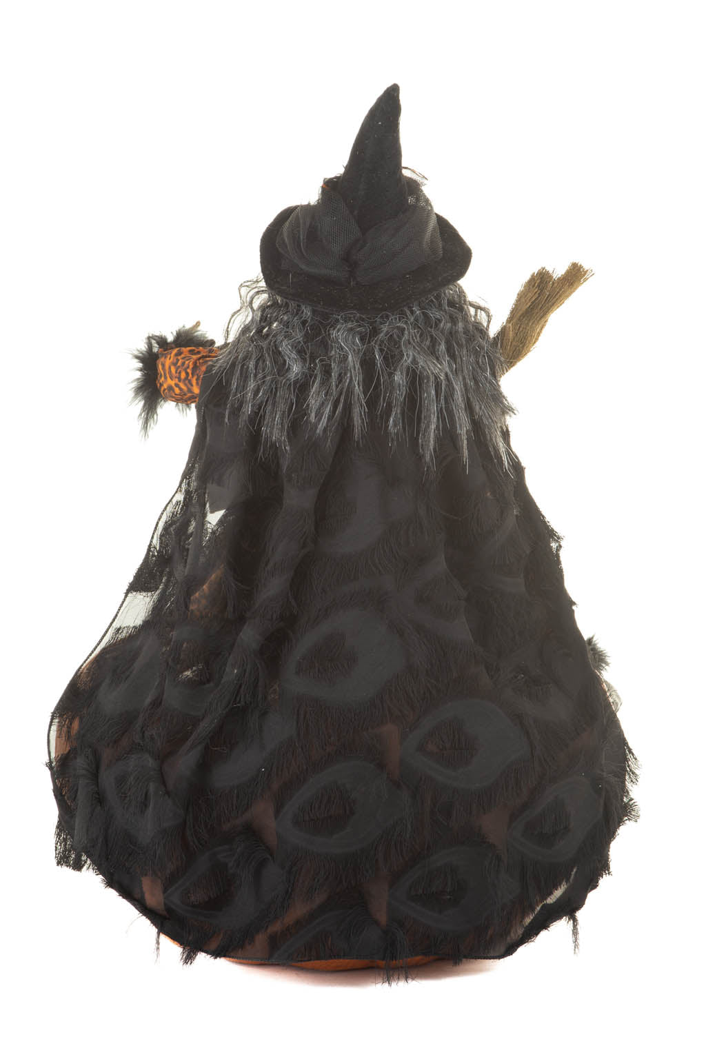26" Sitting Flocked Orange and Black Polyfoam Vogue Witch Figure Sitting On A Pumpkin