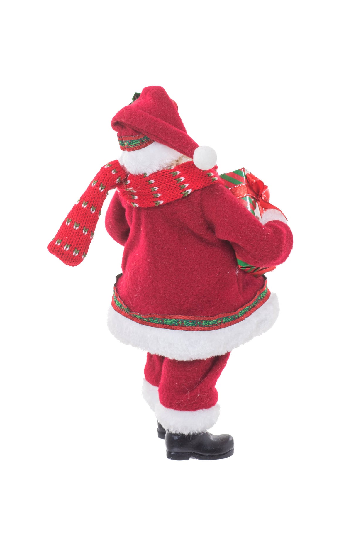 10.5" Plump Red Cloth Santa Figurine Holding Wreath