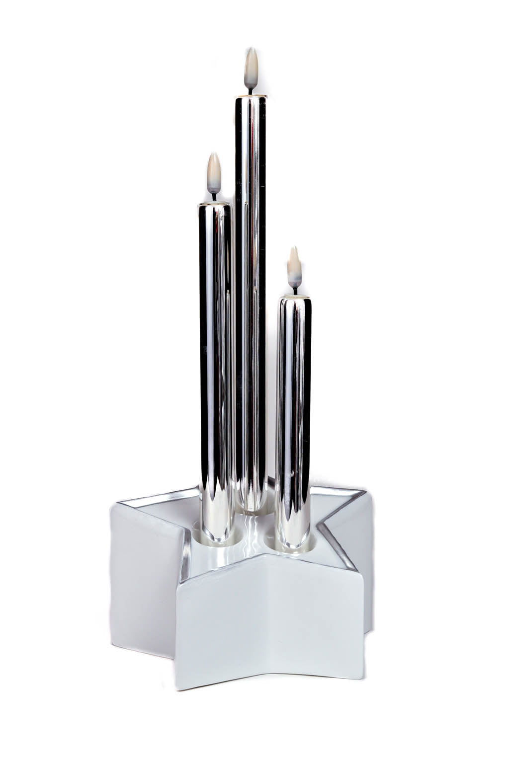 13.5" White and Silver Glass Candle Illuminated Display