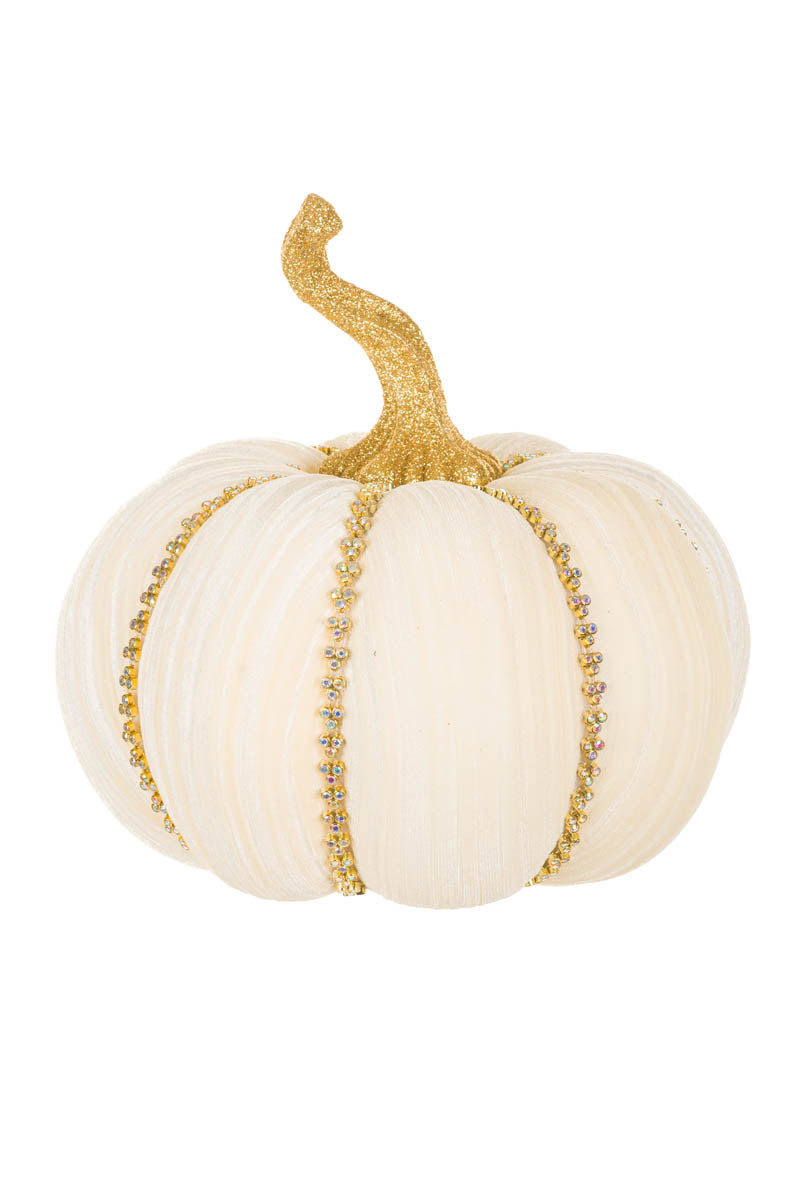 7.825" Glossy Off-White Velveteen Pumpkin Accent