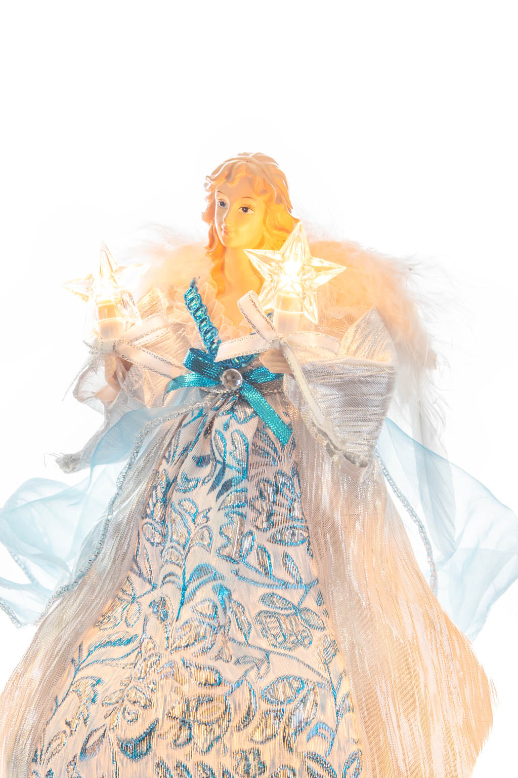 10" Cerulean and Silver Polyester Majestic Warm White LED Angel Tree Topper