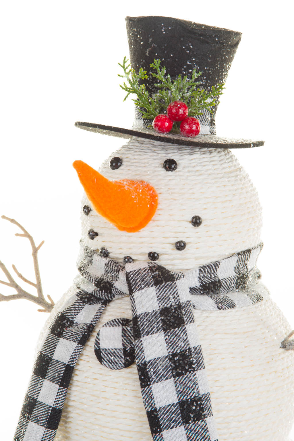 19" White and Black Plastic Smiling Snowman with Checkered Scarf