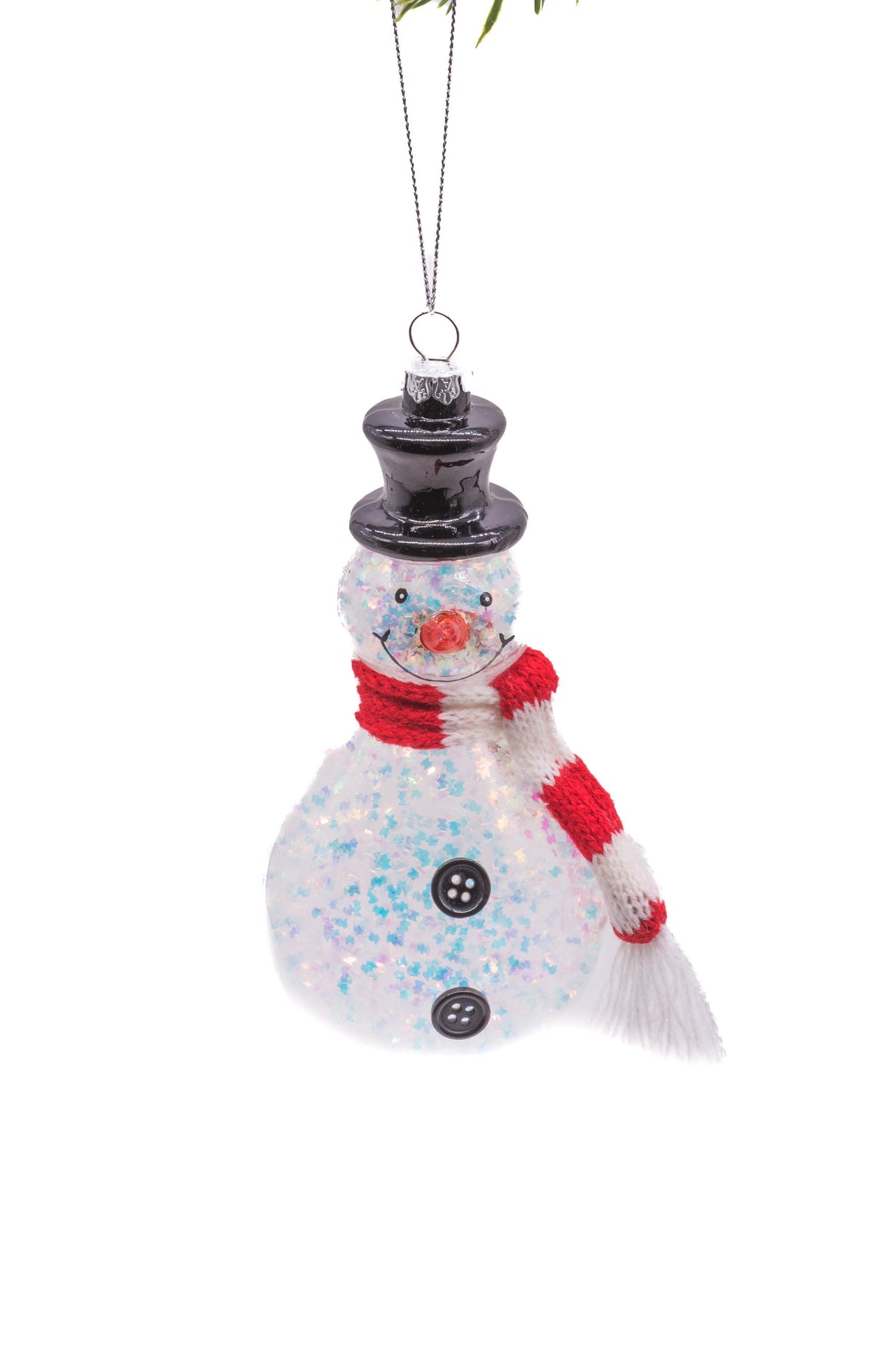 5.5" Hanging Clear Glass Snowman Ornament with Scarf