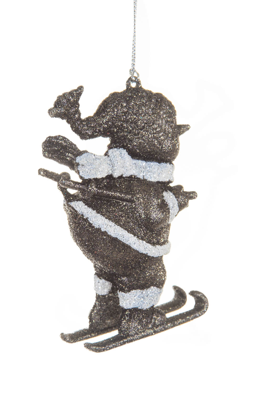 4" Hangable Bronze and White Acrylic Skiing Santa Ornament Wearing A Scarf