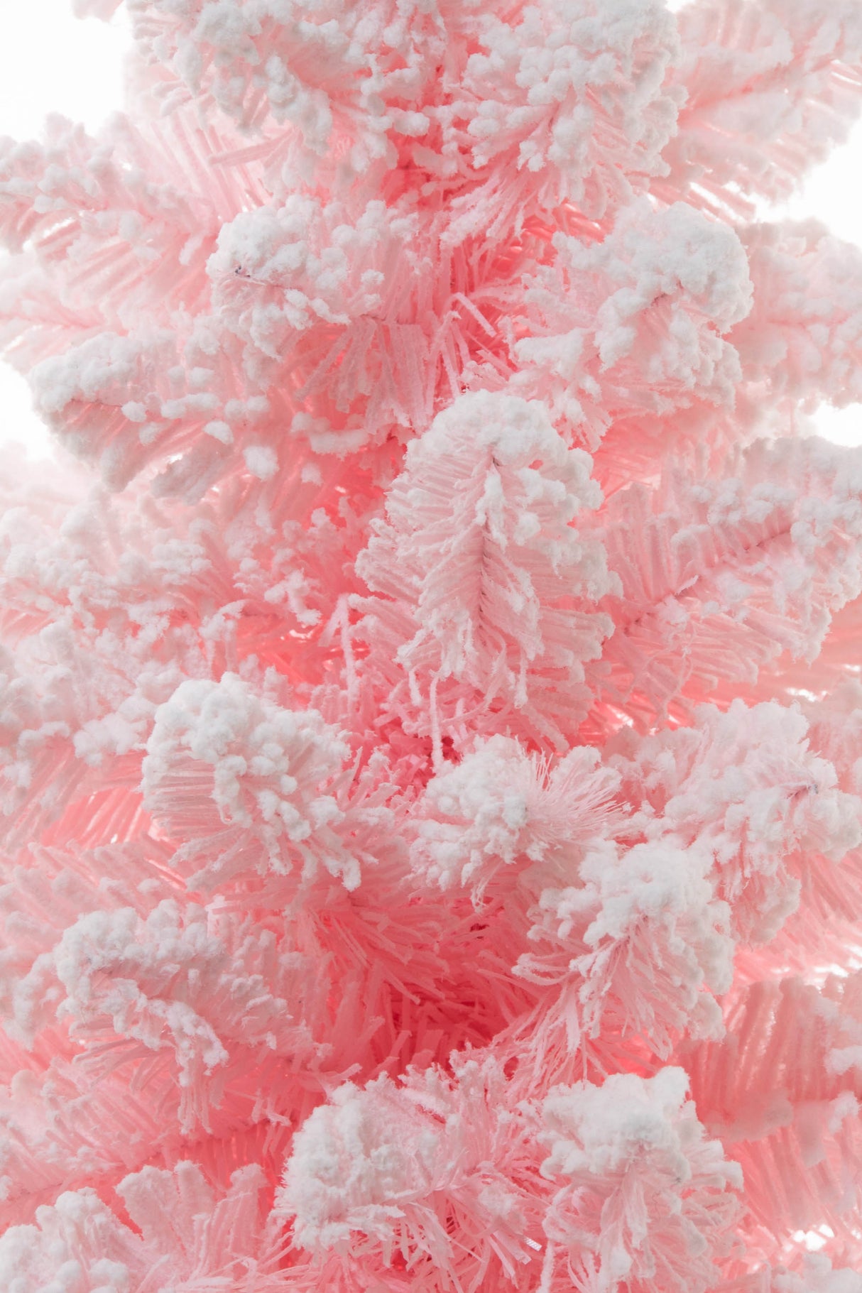 24" Flocked Pink and White Pe Table Top Trees with Wooden Base