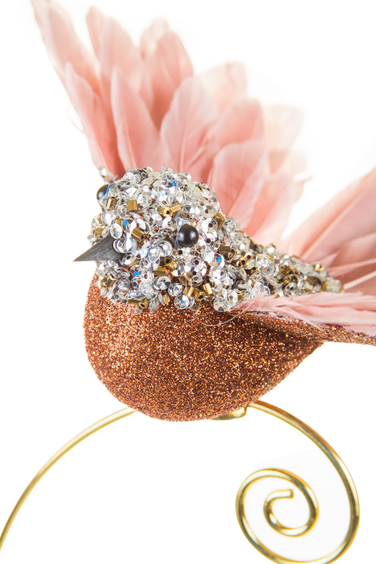 6.5" Clip-On Beaded Puce and Copper Foam Bird Ornament with Wings