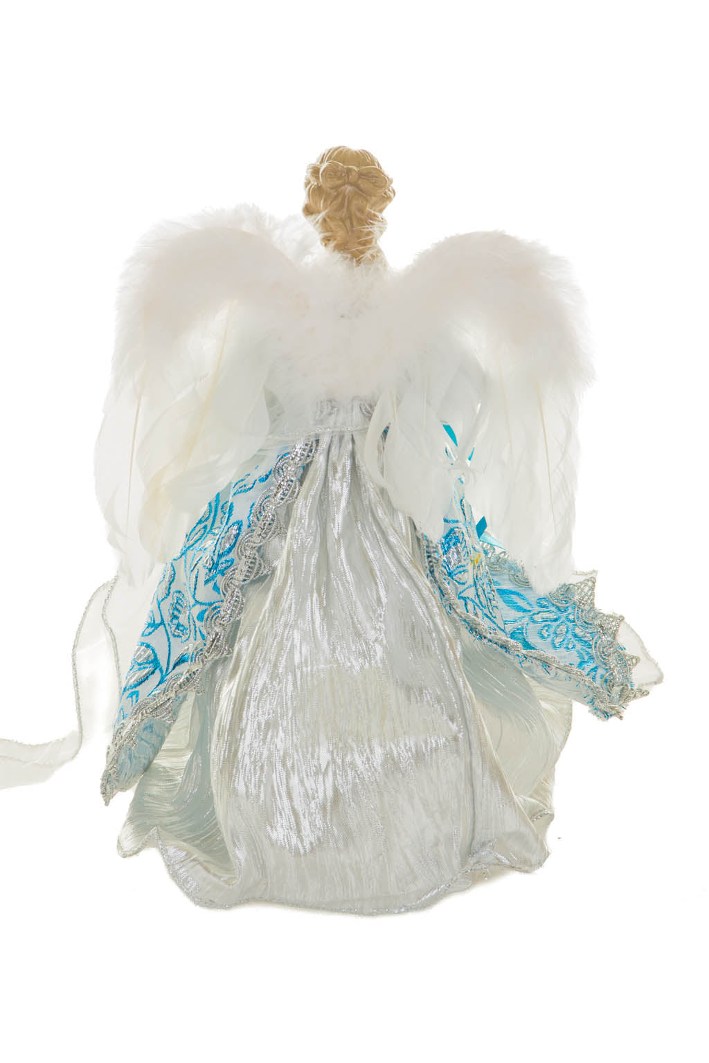 12" Floral Silver and Cerulean Polyester Contemporary Warm White LED Angel Tree Topper