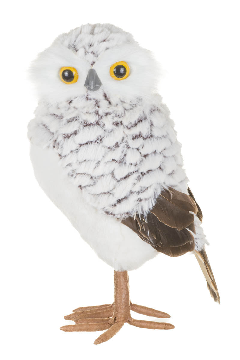 12" White and Black Foam Snowy Owl Figurine