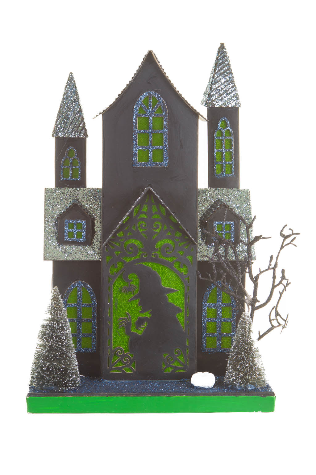 12" Black and Green Cardboard LED Haunted House