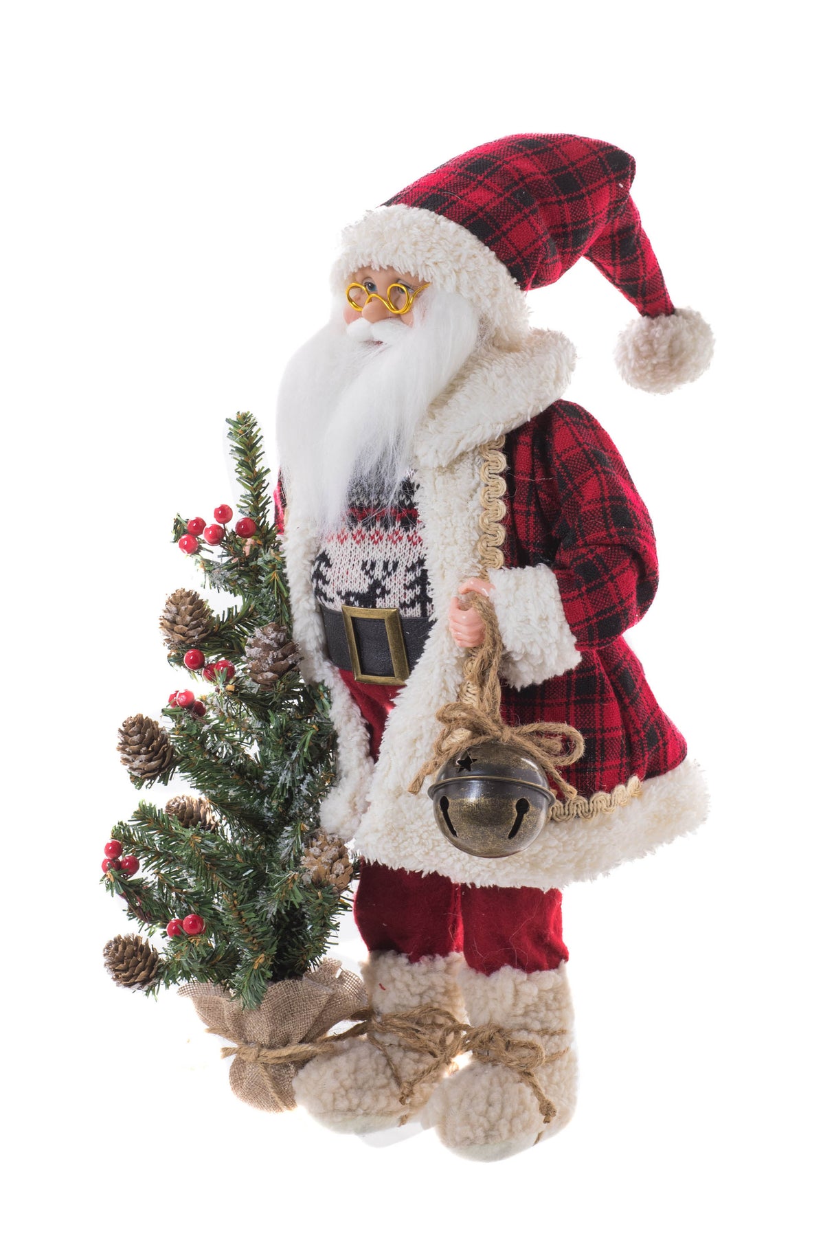 19" Red and Ivory Cloth Santa Figurine with Furry Boots