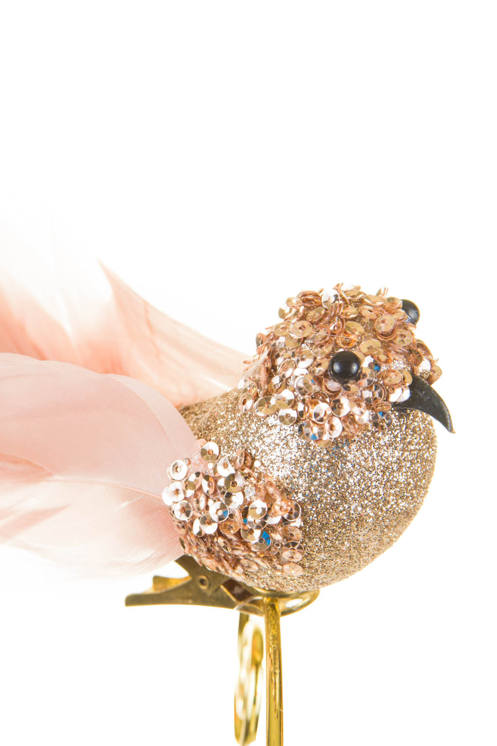 6" Googly-Eyed Clip-On Rose Gold Foam Bird Ornament with Glittered Body