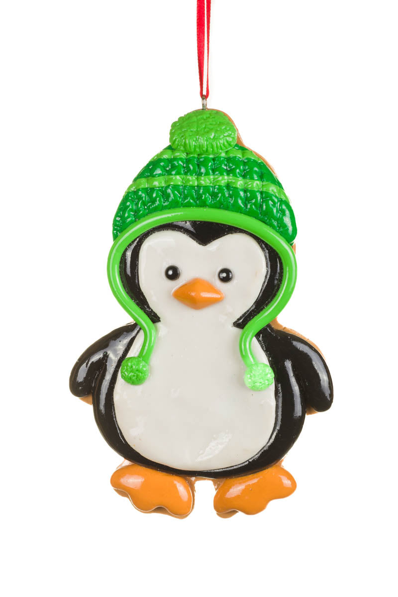 6.5" Green Clay Penguin Ornament with Cap