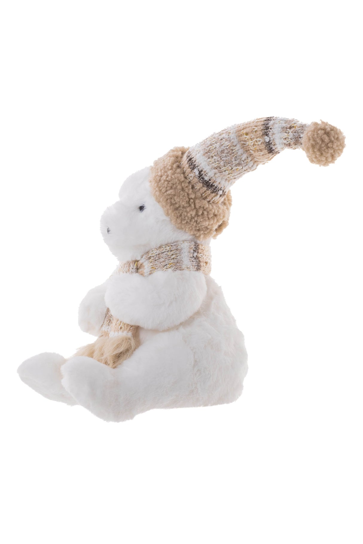 10" Sitting White and Beige Furry Bear Figurine with Scarf