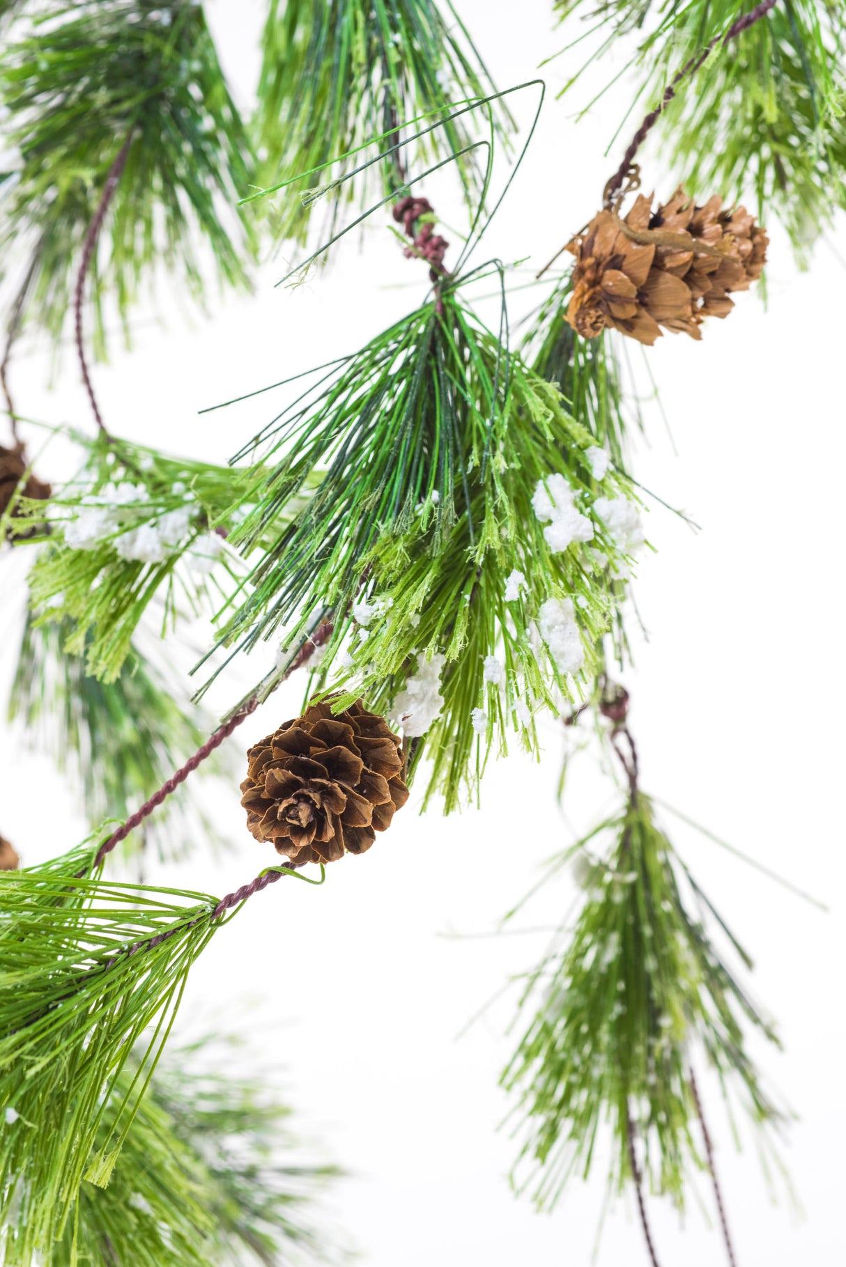44" Green and White Icy Teardrop Branches with Pinecones