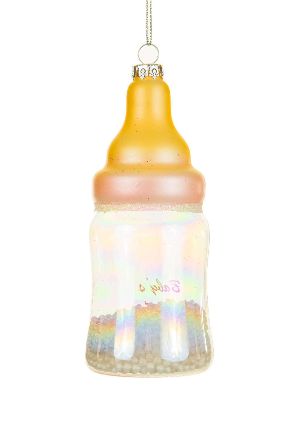 4.75" Hanging Pink Glass Baby Bottle Ornament with "Baby's First Christmas "