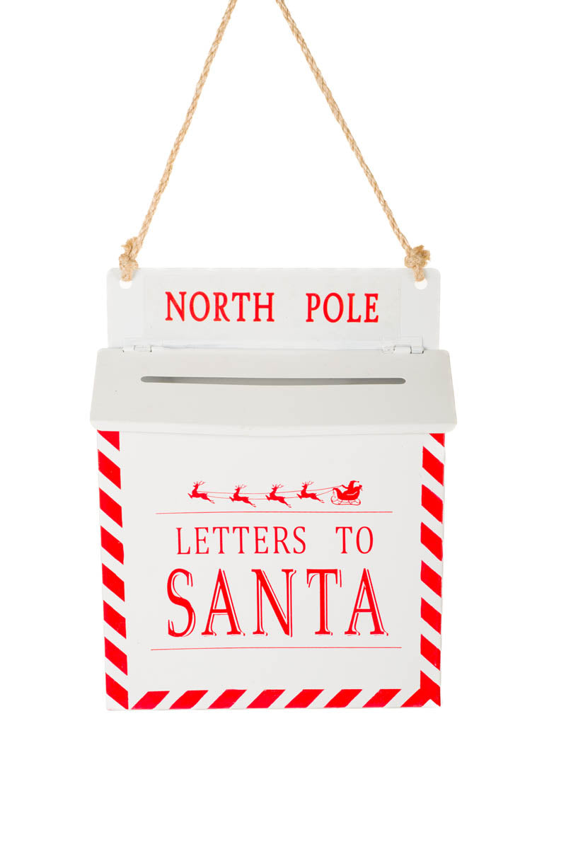 8" Hanging White Metal North Pole Mailbox Ornament