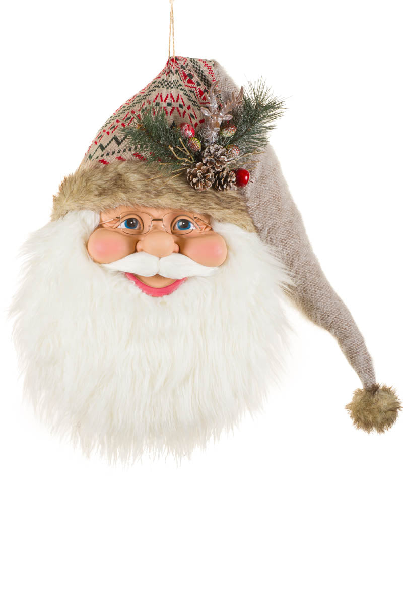 29" Hanging Cream Fabric Santa Head Decoration