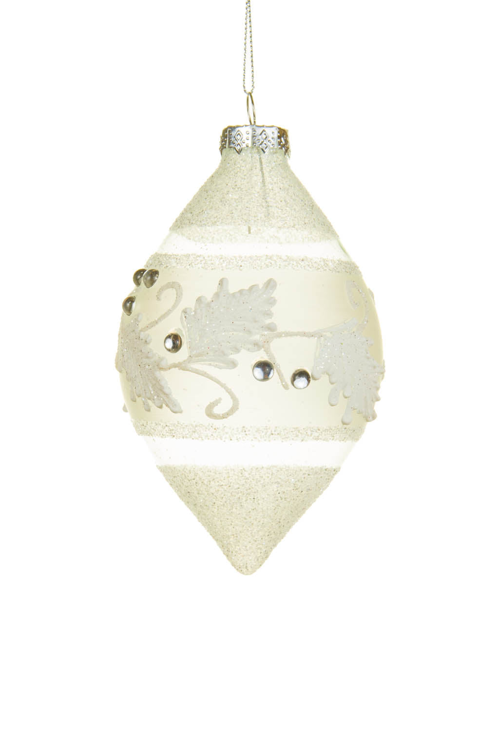 5.75" Hanging Striped Silver Glass Pine Tree Finial