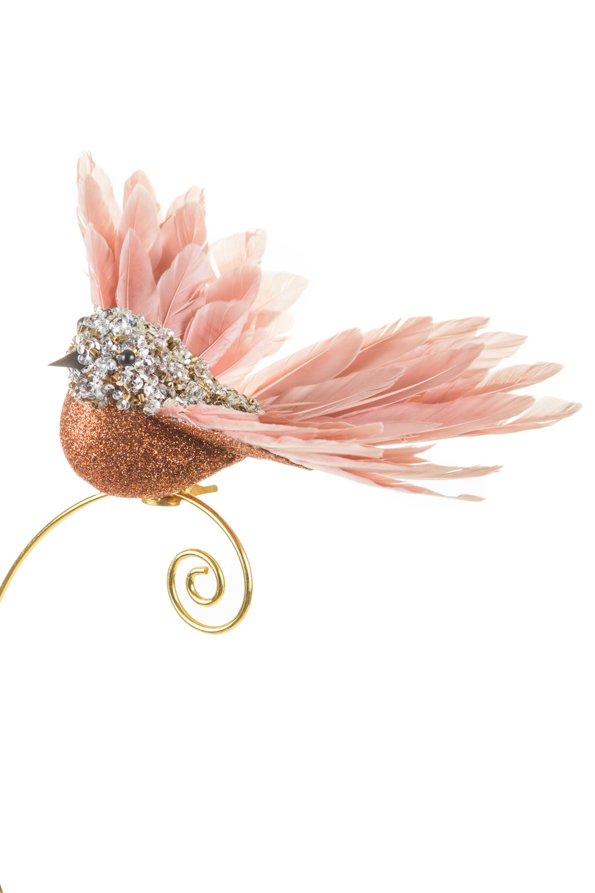 6.5" Clip-On Beaded Puce and Copper Foam Bird Ornament with Wings