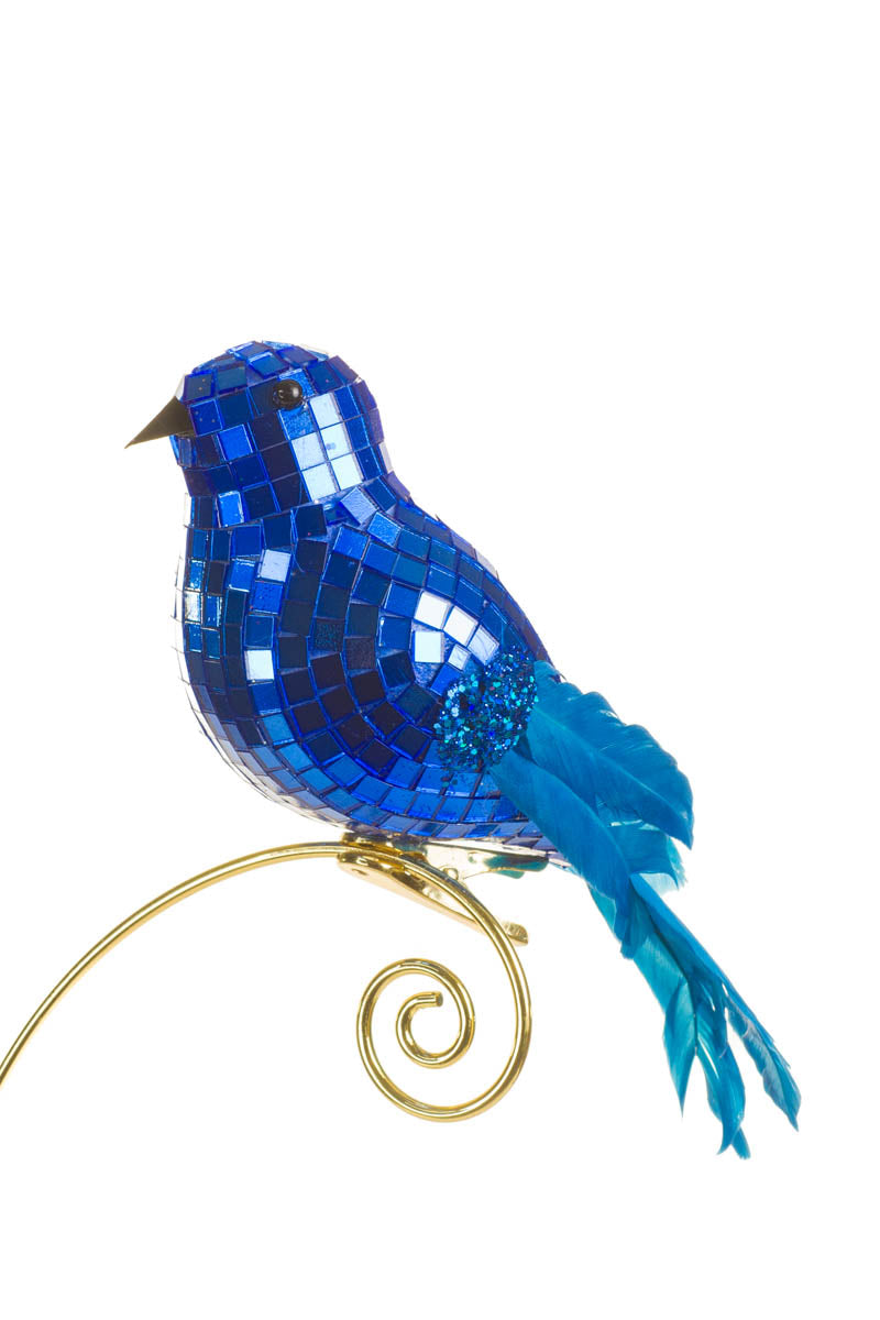 7" Clip-On Ultramarine Feathered Disco Bird Ornament