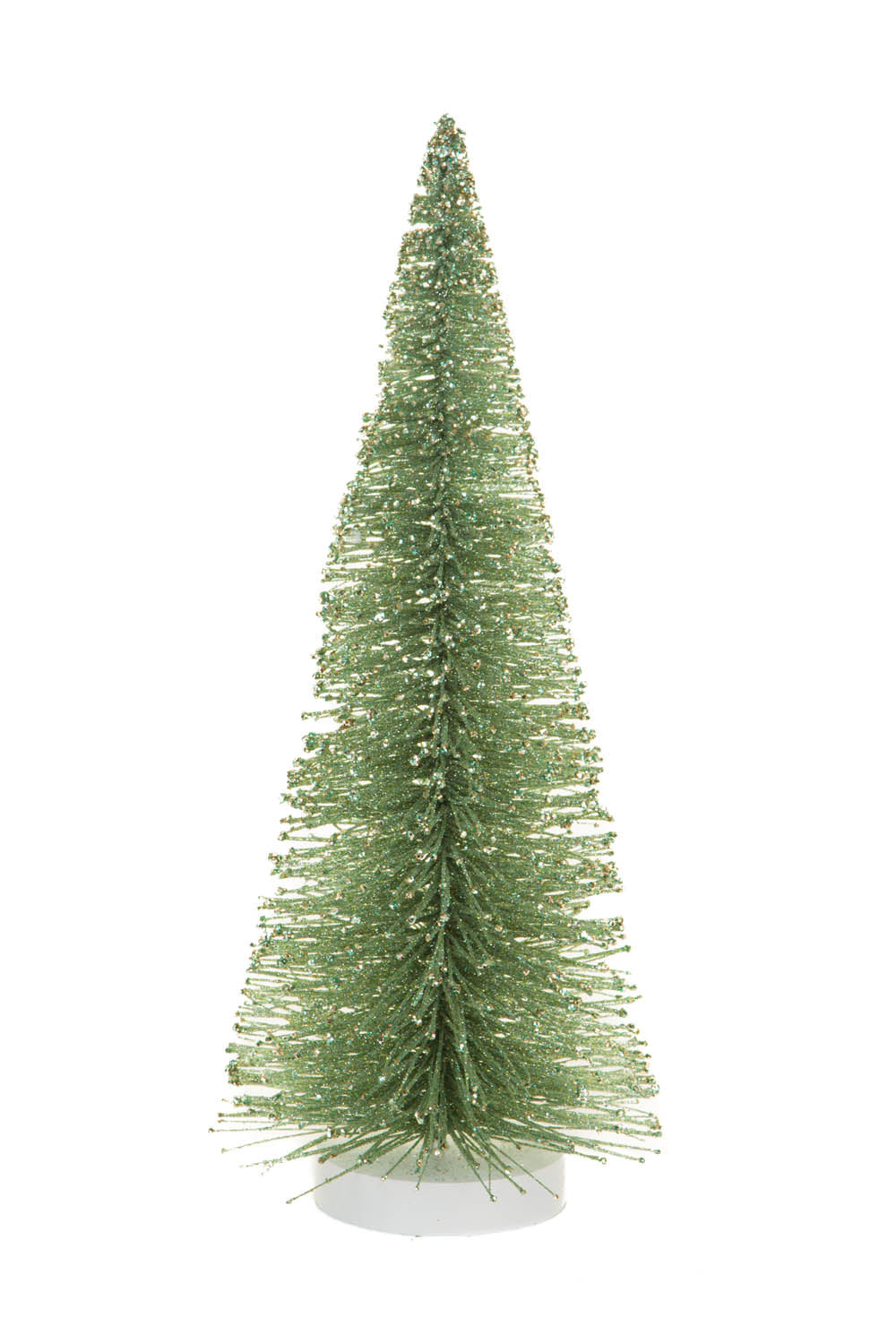 16"Green and Silver Wood Decorative Tree with Wooden Base