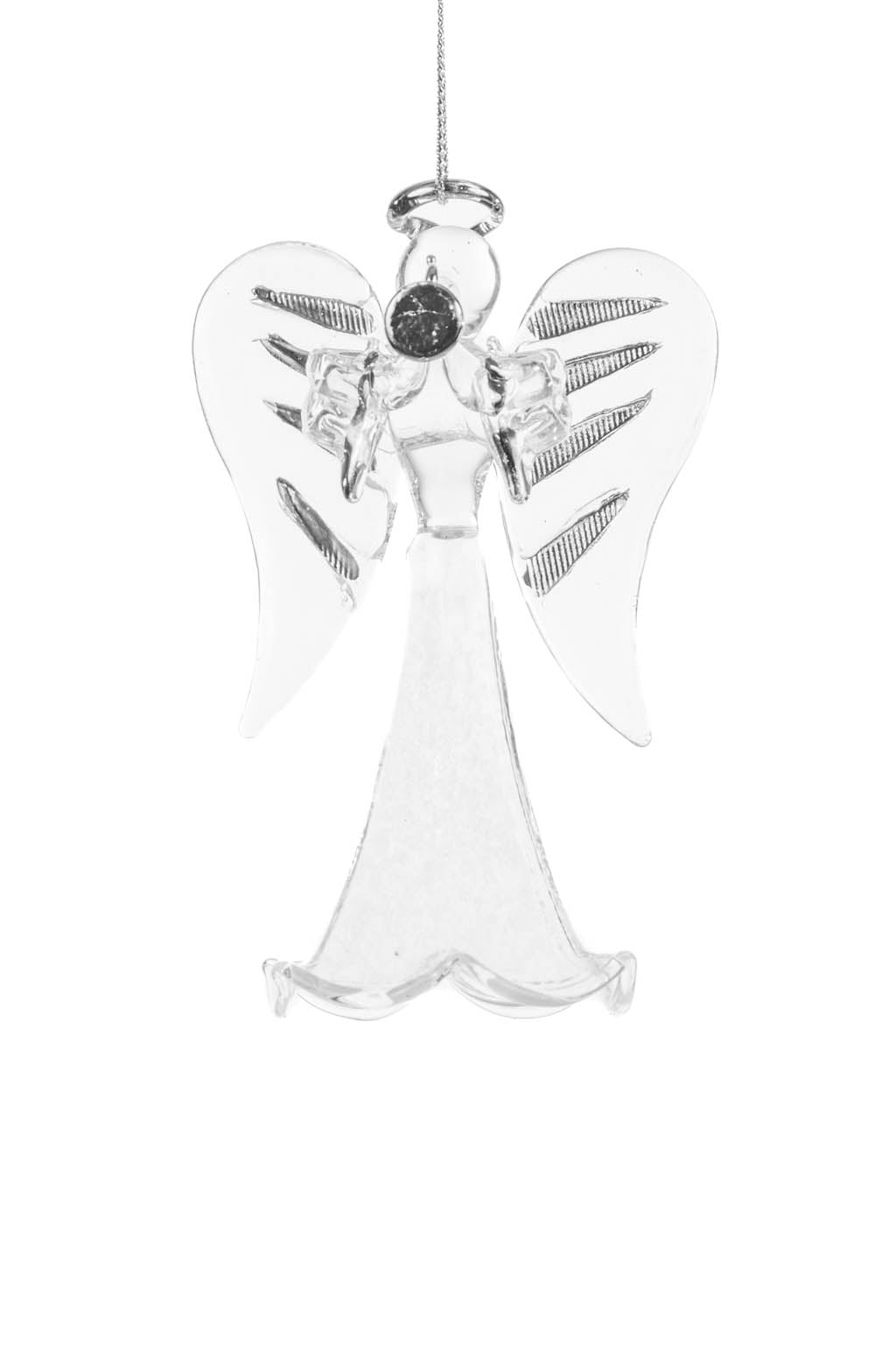 4" Hangable Clear Glass Cherub Girl Ornament with Flute