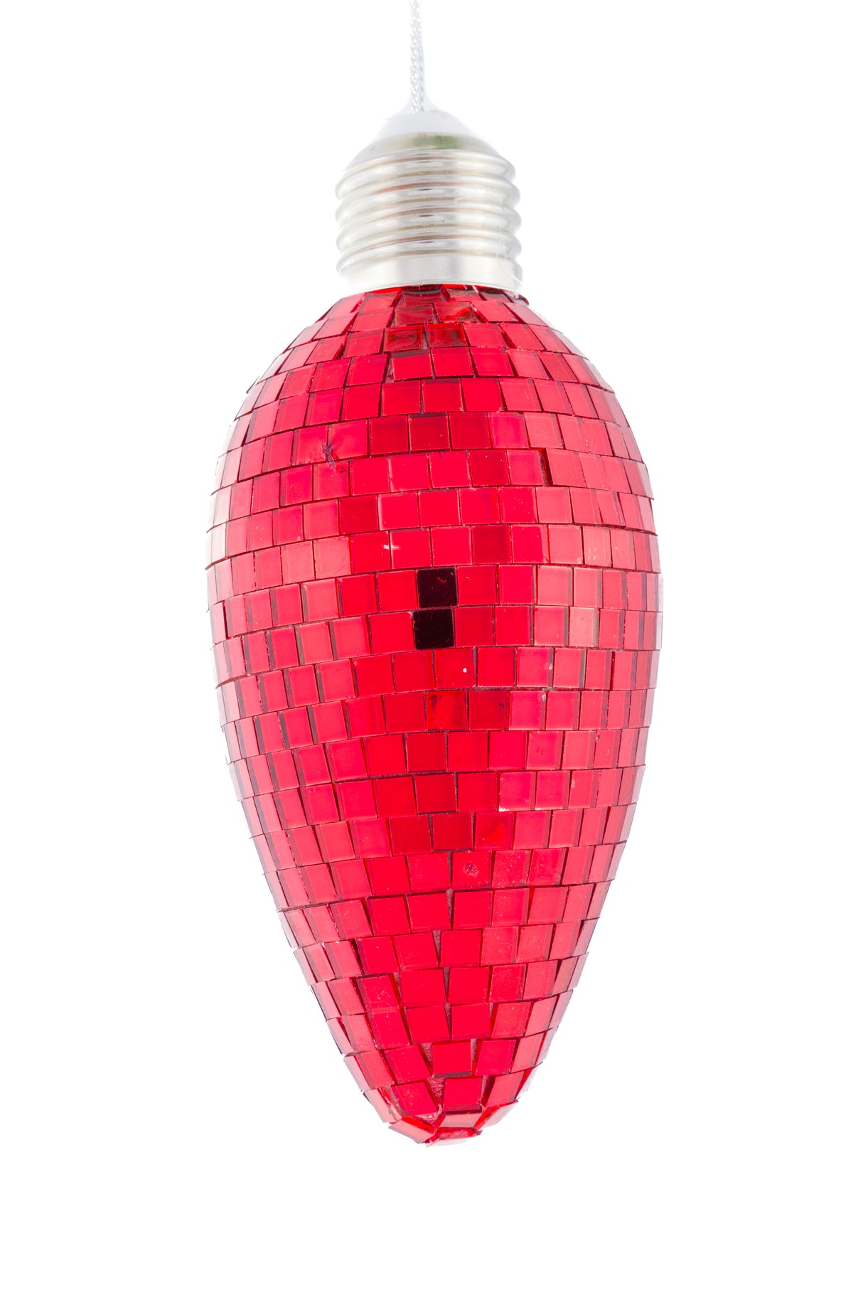 5.5" Hanging Red Mirror Disco Light Bulb Ornament
