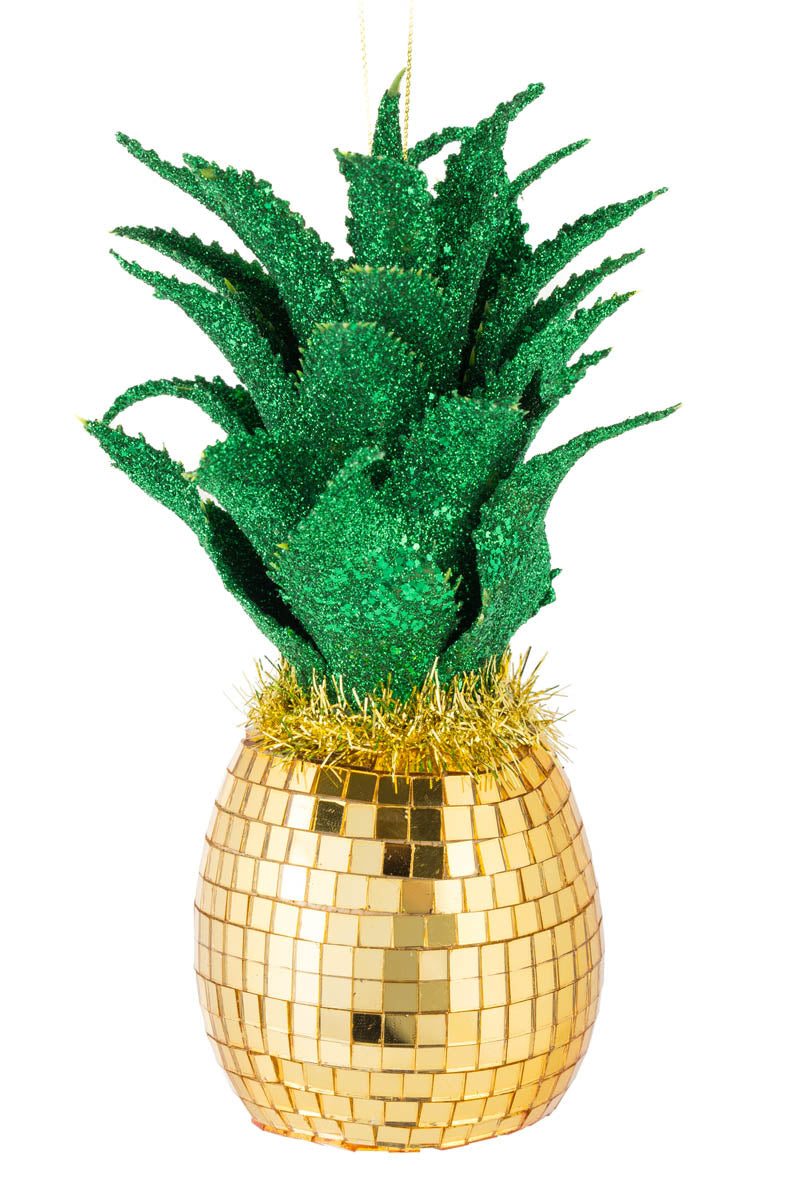 7" Hanging Gold and Green Foam Disco Pineapple Ornament