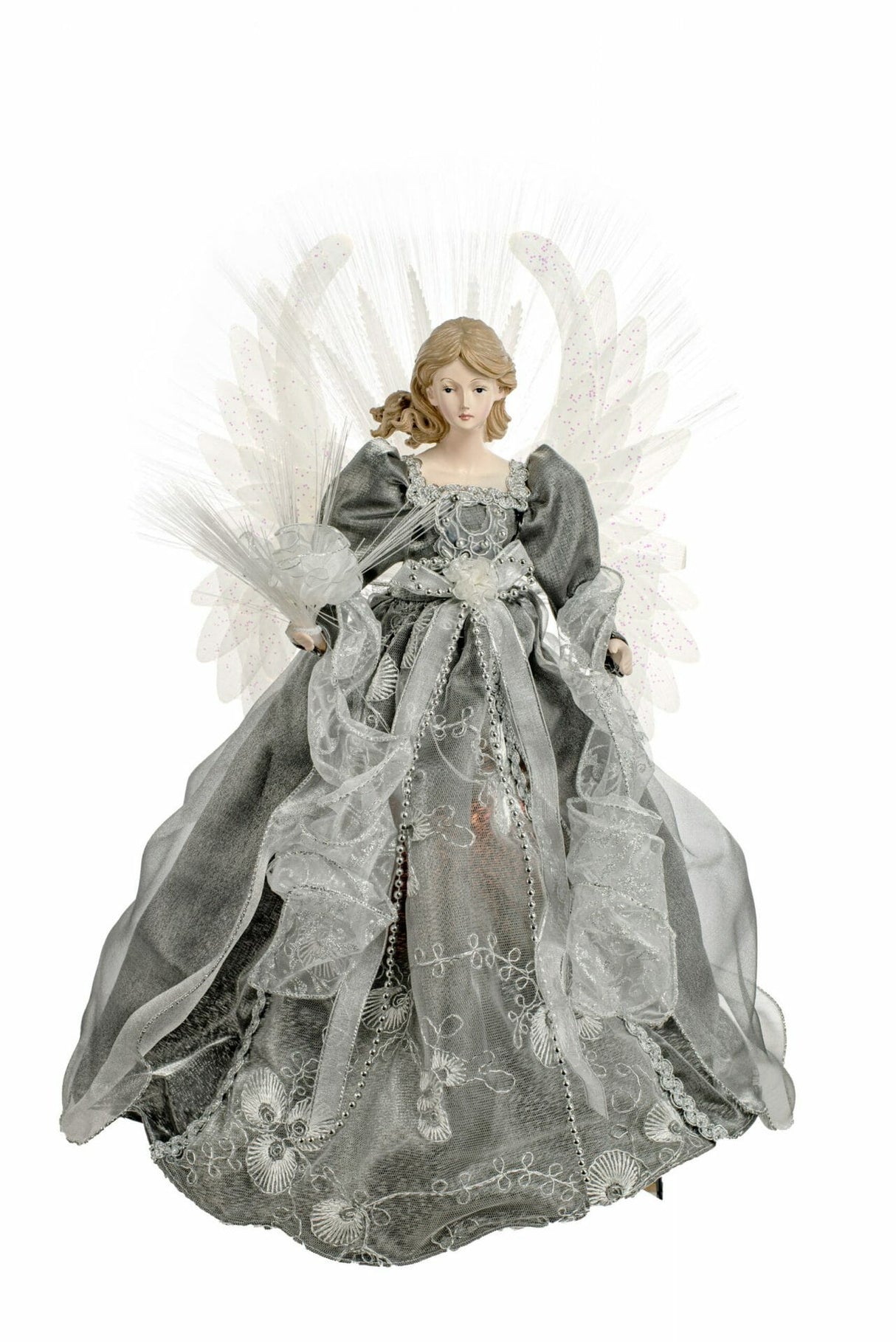 18" Silver and Gray Cloth Large Modern Fiber Optic Angel Tree Topper