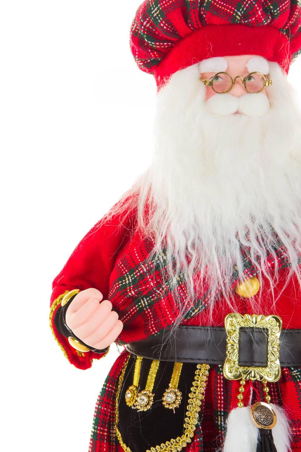19" Red and Black Cloth Scottish Santa Figurine with Bagpipes