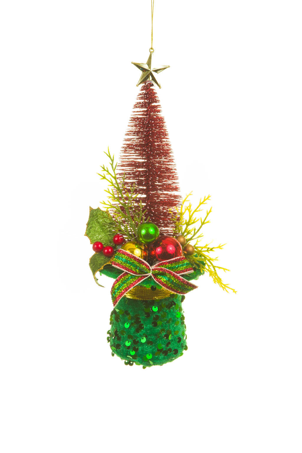 10" Red and Green Cloth Christmas Tree Party Hat