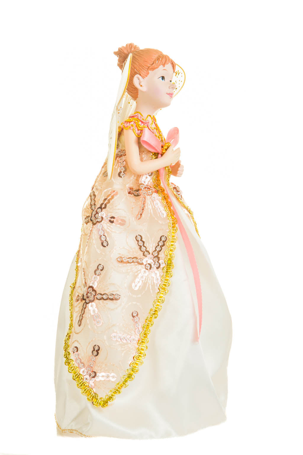 10" Striped Pink and White Cloth Fairy Figurine with Angel Wings