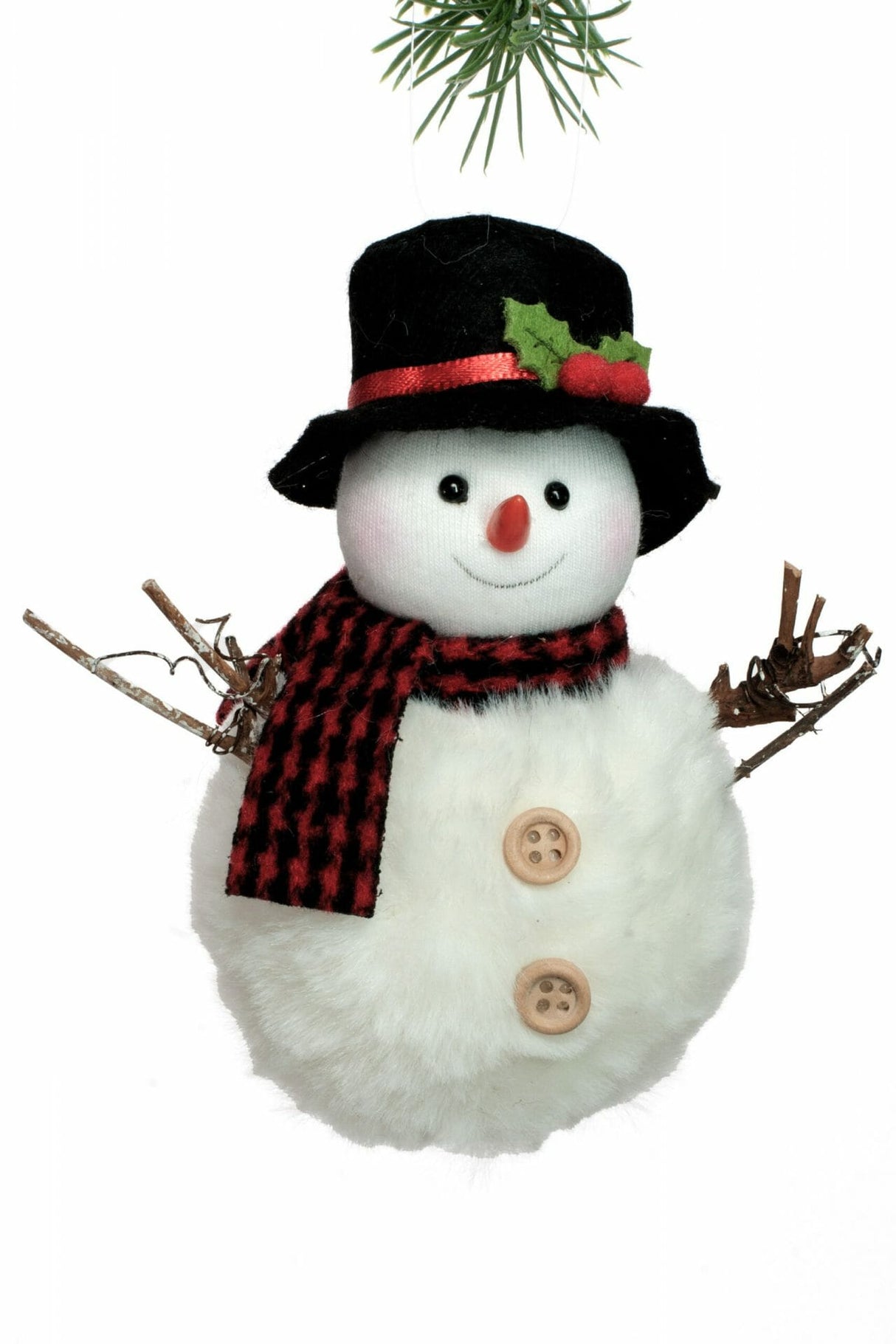 4.75" White and Black Cloth Happy Snowman with Top Hat