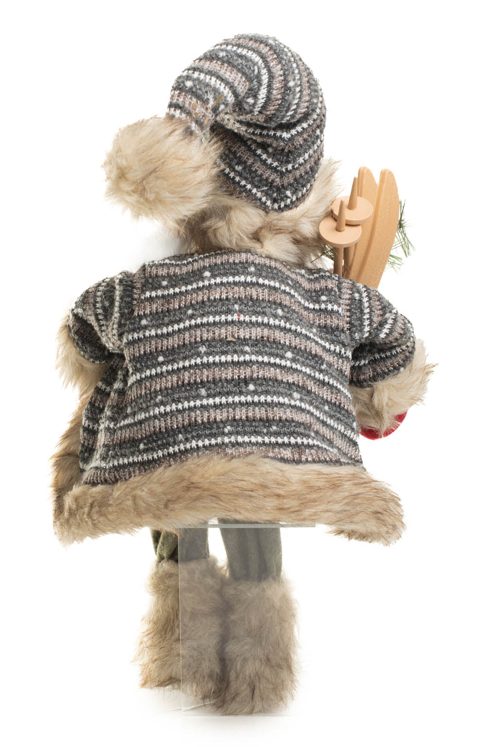 18" Sitting Striped White and Gray Knitted Alpine Santa Figurine with Skis