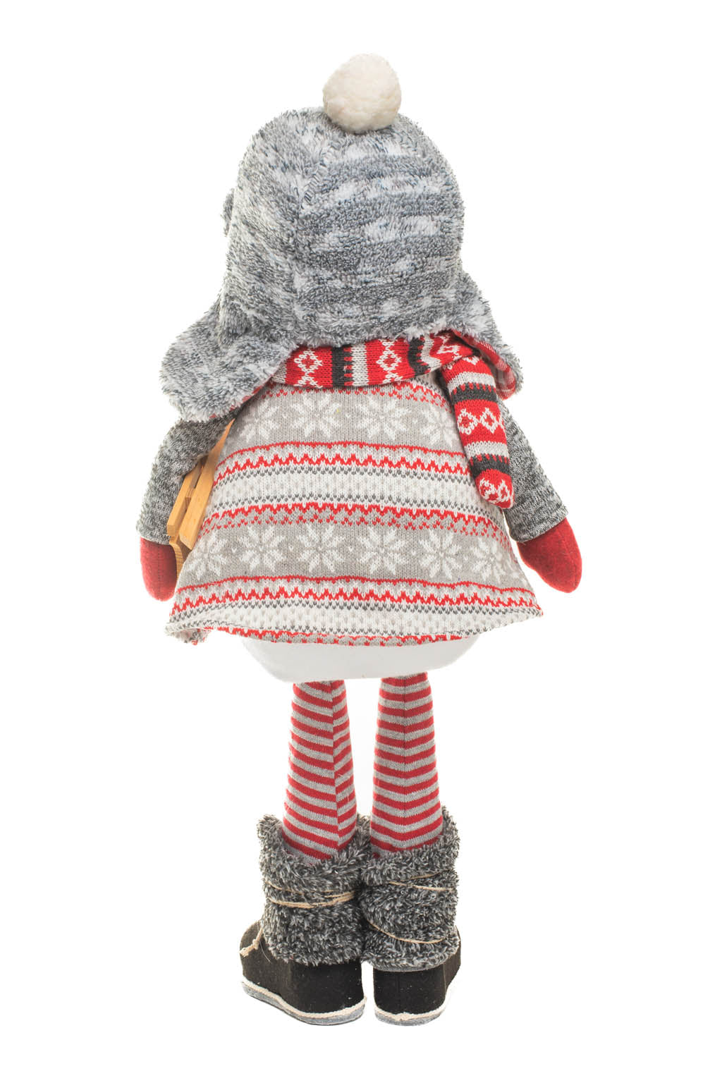 26" Red and Gray Knitted Hill-Bound Snowman with Toboggan